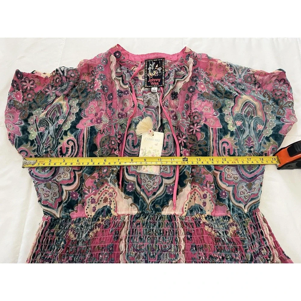 Johny Was Thia Burnout Dress Womens Size S Floral‎ Boho Festival Sheer Luxe Chic - Picture 9 of 15